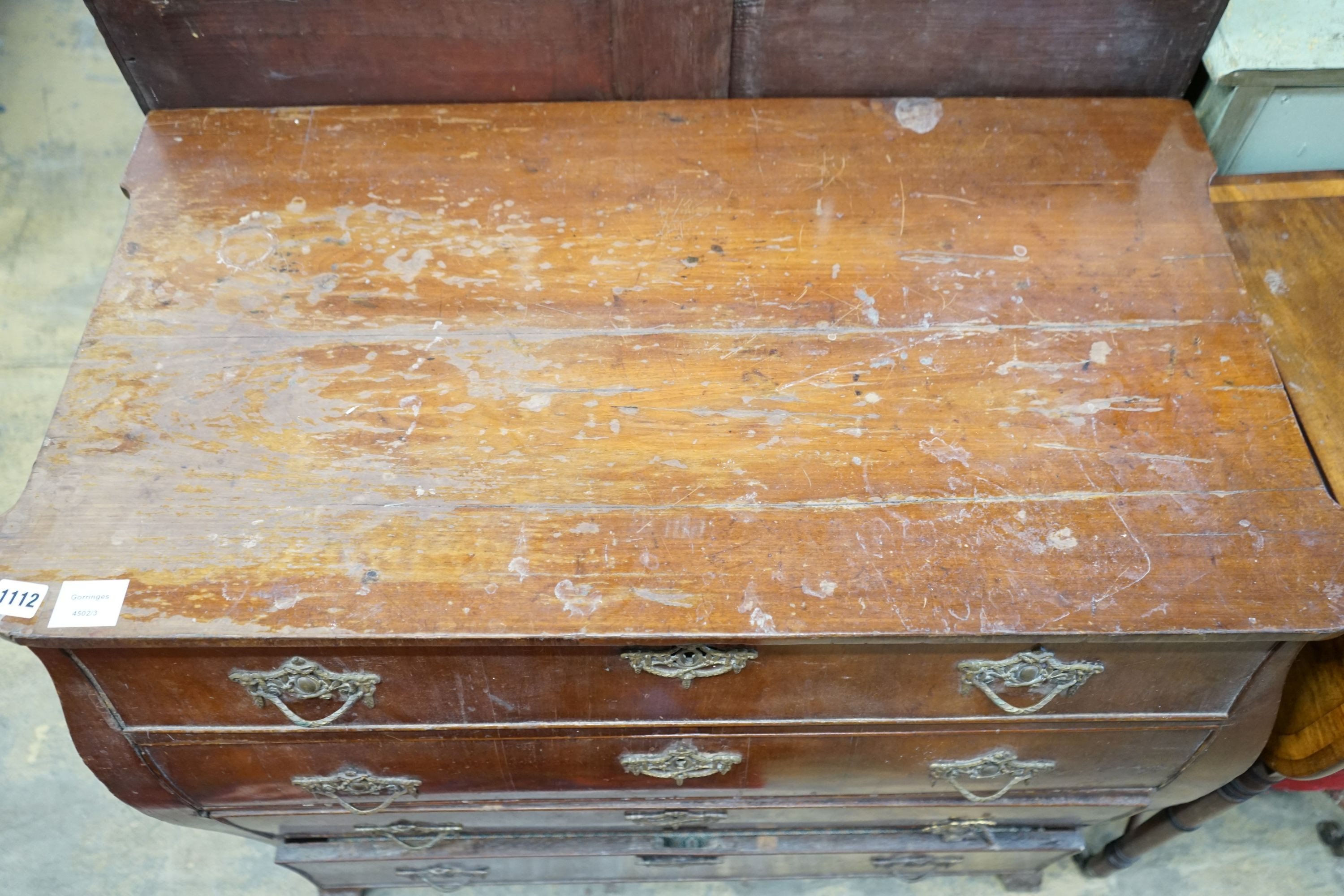 A Dutch mahogany four drawer bombe chest, width 89cm, depth 49cm, height 81cm